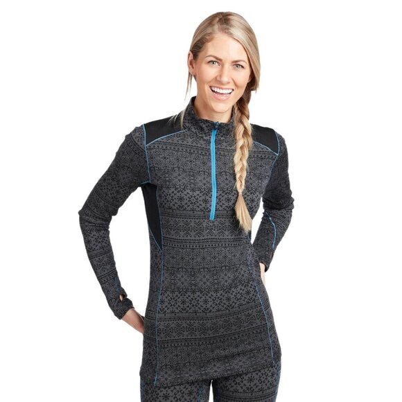 Kuhl Kaskade Zip Neck Base Layer Top Women's X-Small Nordic Print Black & Grey - Picture 1 of 7